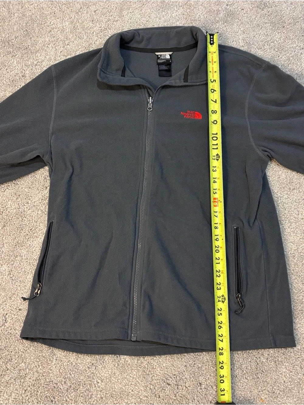 The North Face Men's Dark Gray Full-Zip Fleece Jacket with Red Logo